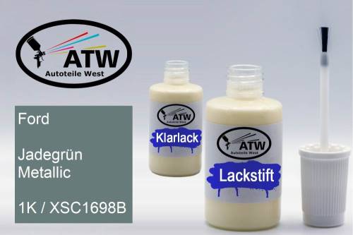 Ford, Jadegrün Metallic, 1K / XSC1698B: 20ml Lackstift + 20ml Klarlack - Set, von ATW Autoteile West.